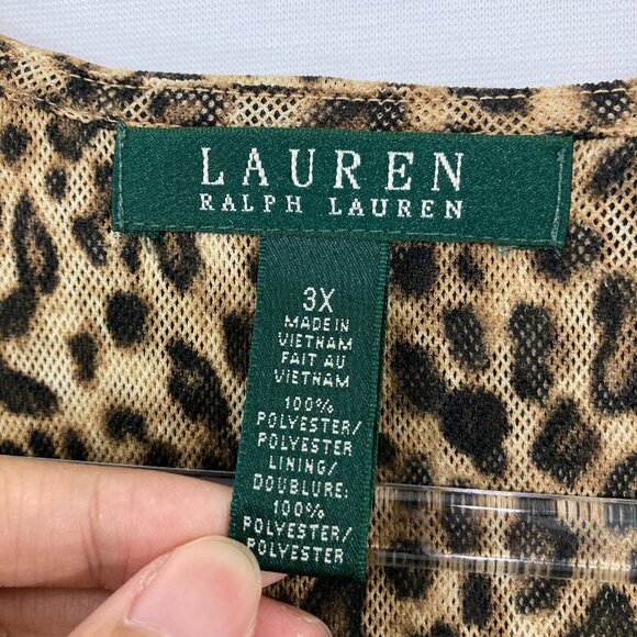 Lauren Ralph Lauren size 3X Leopard Print Ruffle Mesh Stretch Short Sleeve Top - Picture 2 of 10